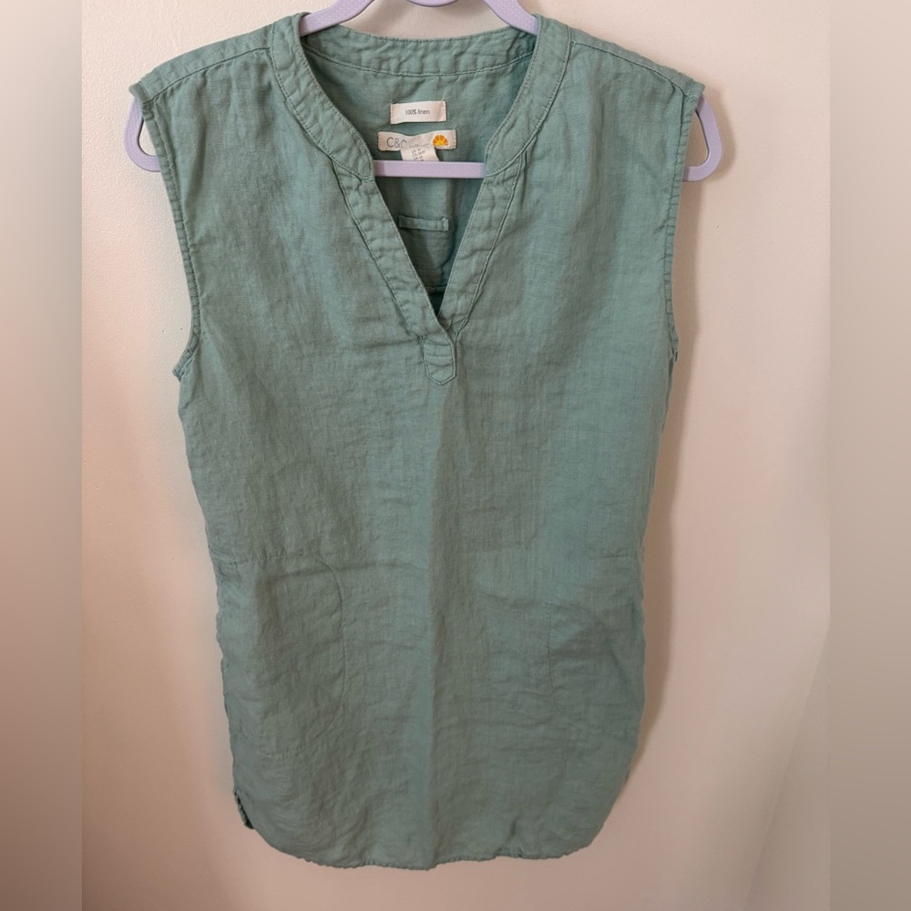 C&C California Sage Green Linen Shirt Dress